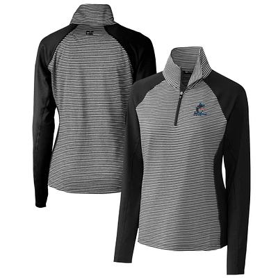 Women's Cutter & Buck Black Miami Marlins DryTec Forge Tonal Stripe Half-Zip Top