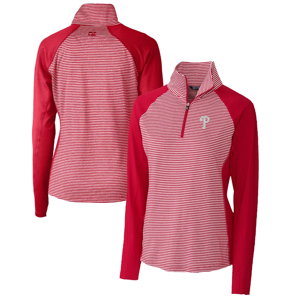 Women's Cutter & Buck Red Philadelphia Phillies DryTec Forge Tonal Stripe Half-Zip Top