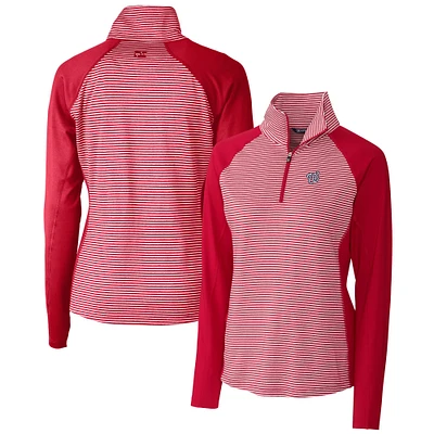 Women's Cutter & Buck Red Washington Nationals DryTec Forge Tonal Stripe Half-Zip Top