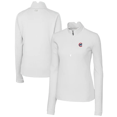 Women's Cutter & Buck White Chicago Cubs DryTec Traverse Stretch Quarter-Zip Pullover Top