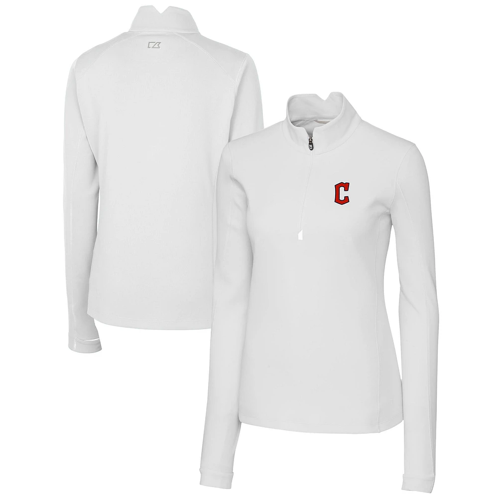 Women's Cutter & Buck White Cleveland Guardians DryTec Traverse Stretch Quarter-Zip Pullover Top