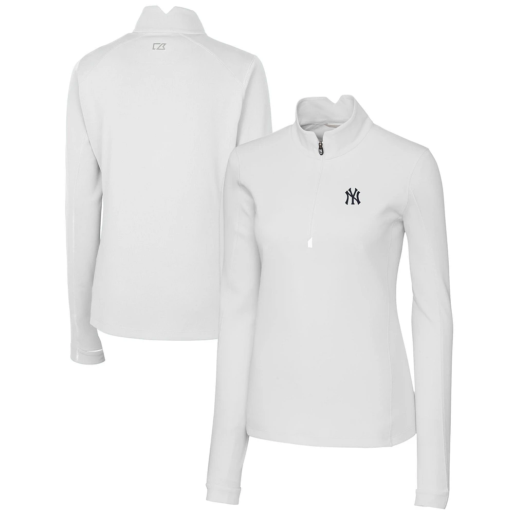 Women's Cutter & Buck White New York Yankees DryTec Traverse Stretch Quarter-Zip Pullover Top