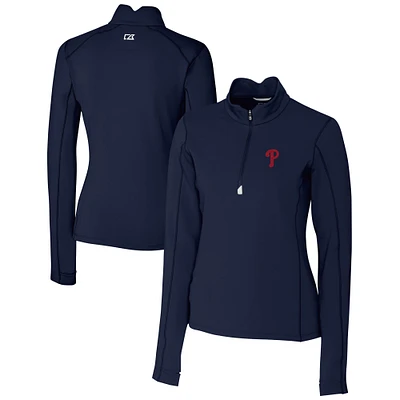 Women's Cutter & Buck Navy Philadelphia Phillies DryTec Traverse Stretch Quarter-Zip Pullover Top