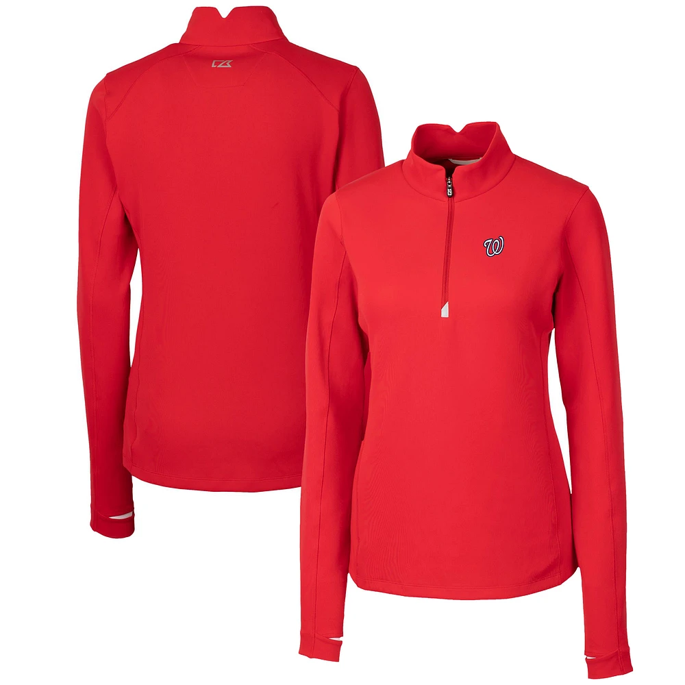 Women's Cutter & Buck Red Washington Nationals DryTec Traverse Stretch Quarter-Zip Pullover Top