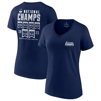 Women's Fanatics Navy UConn Huskies 2023 NCAA Men’s Basketball National Champions Schedule V-Neck T-Shirt
