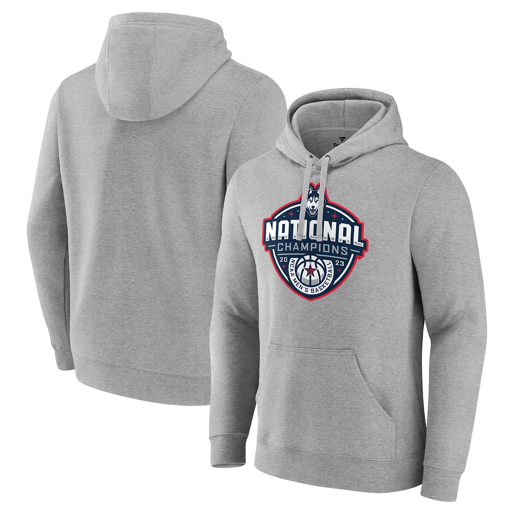 Fanatics Gray UConn Huskies 2023 NCAA Men’s Basketball National Champions Logo Pullover Hoodie