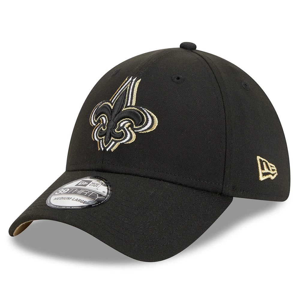 Men's New Era Black New Orleans Saints Triple Outline 39THIRTY Flex Hat