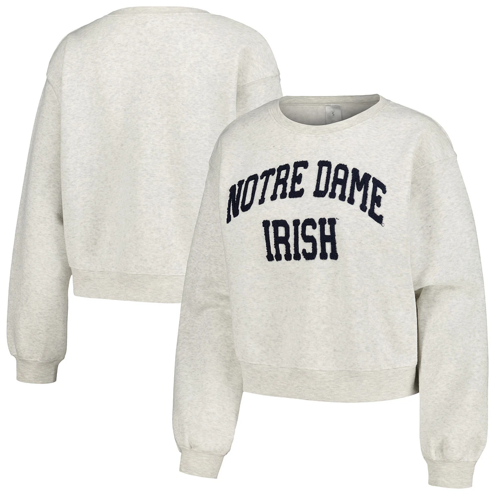 Women's ZooZatz Oatmeal Notre Dame Fighting Irish Core Chenille Cropped Pullover Sweatshirt