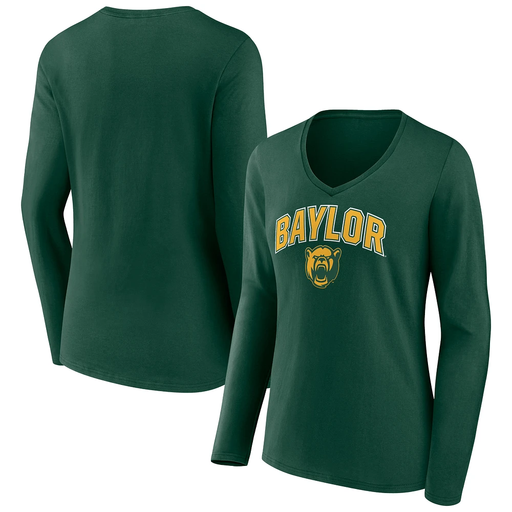 Women's Green Baylor Bears Campus Long Sleeve V-Neck T-Shirt