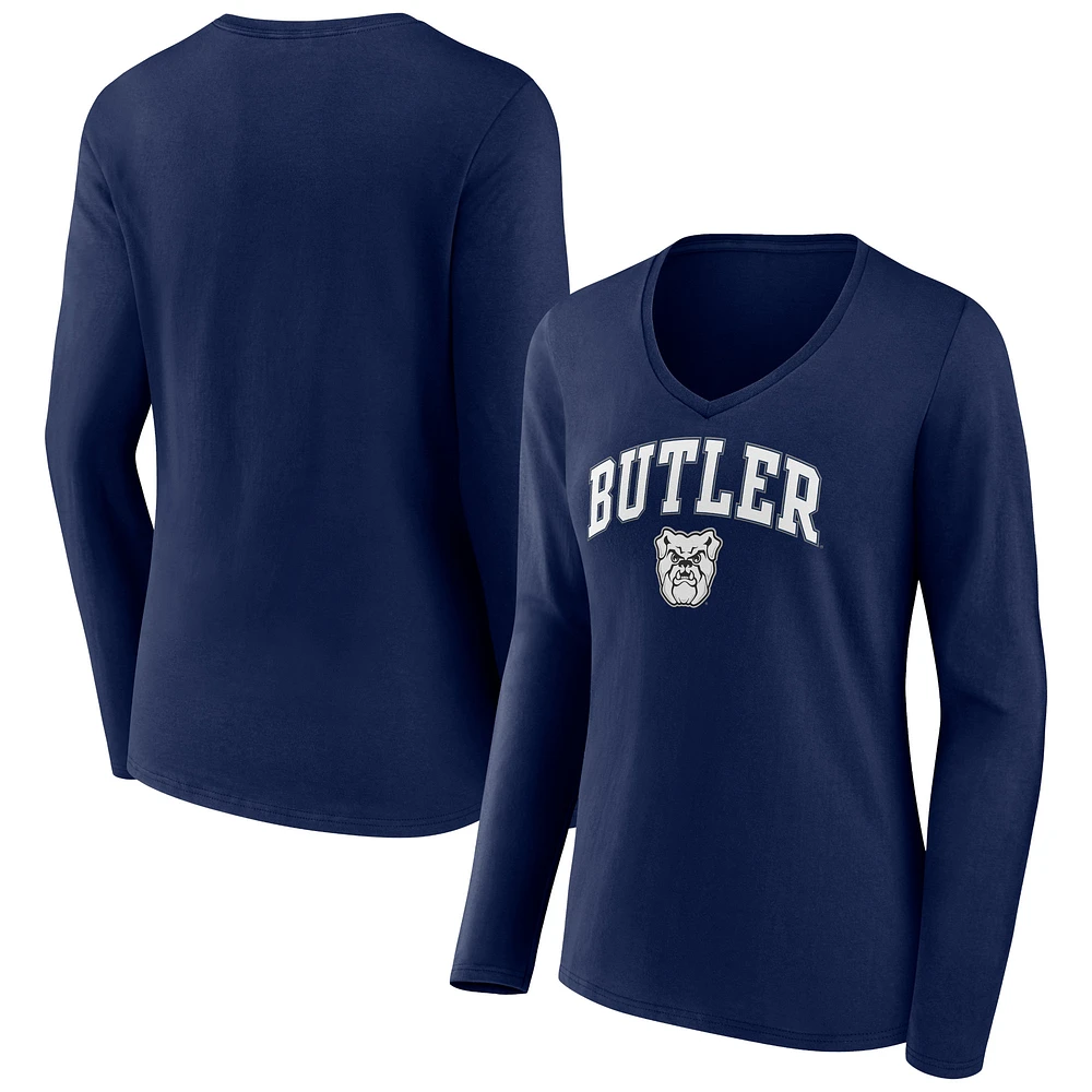 Women's Navy Butler Bulldogs Campus Long Sleeve V-Neck T-Shirt