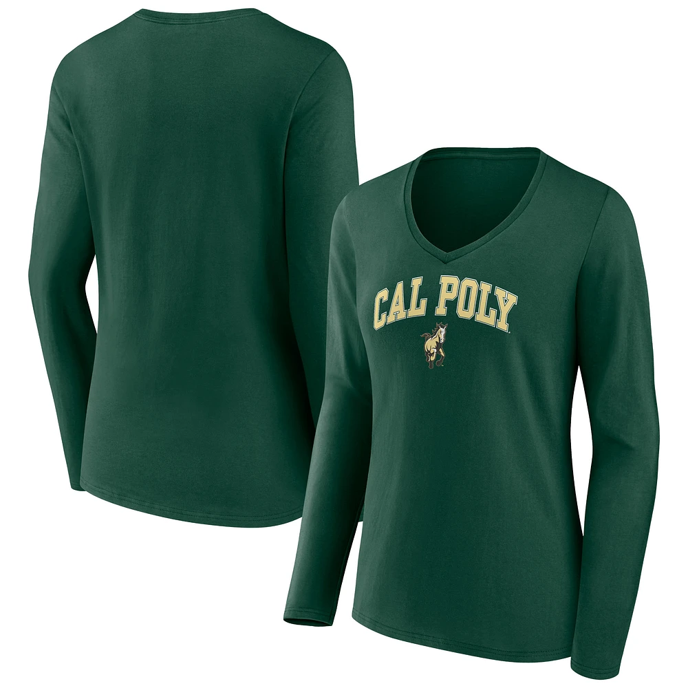 Women's Forest Green Cal Poly Mustangs Campus Long Sleeve V-Neck T-Shirt