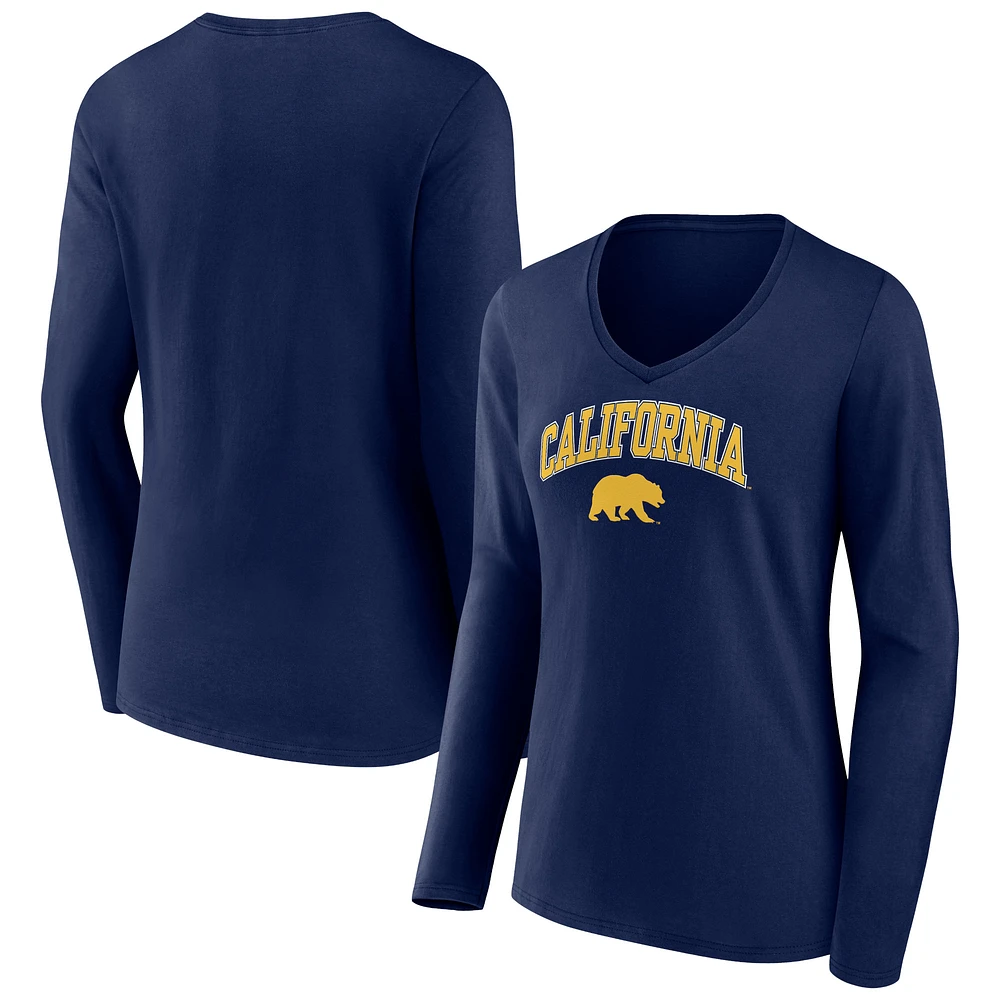 Women's Navy Cal Bears Campus Long Sleeve V-Neck T-Shirt