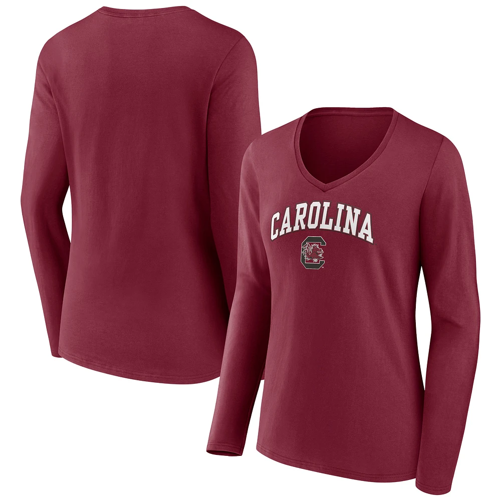 Women's Garnet South Carolina Gamecocks Campus Long Sleeve V-Neck T-Shirt