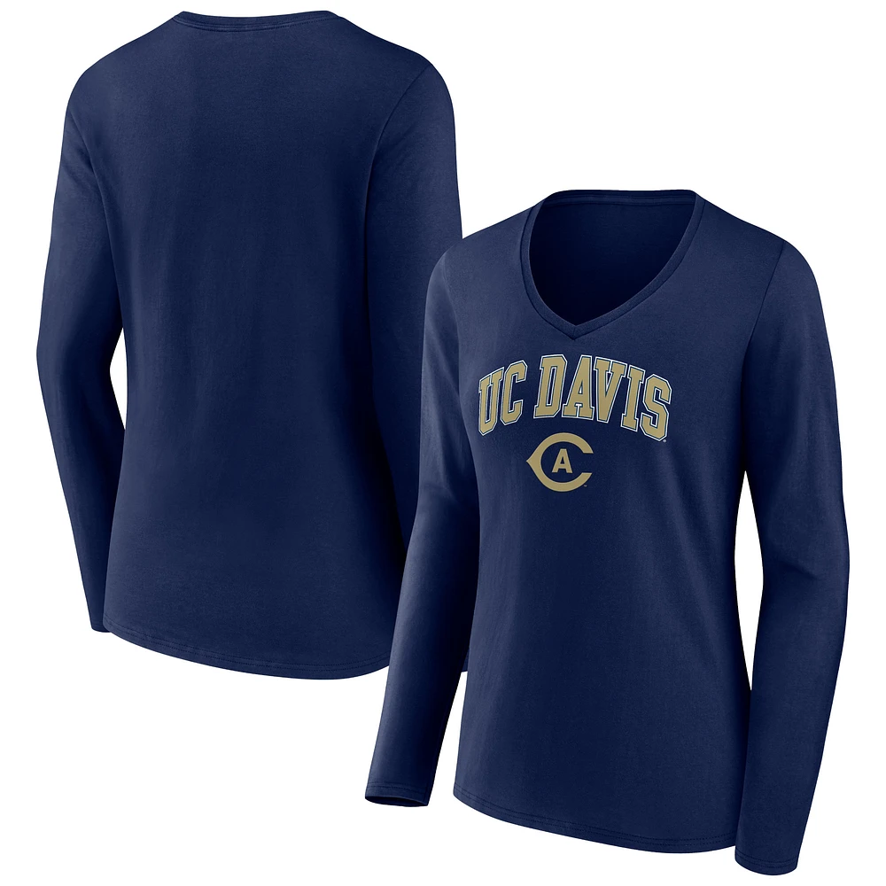 Women's Navy UC Davis Aggies Campus Long Sleeve V-Neck T-Shirt