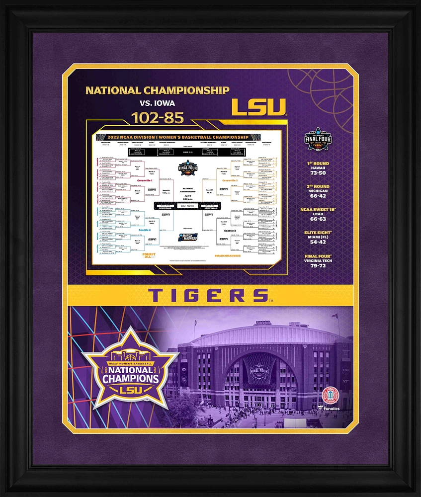 LSU Tigers 2023 NCAA Women's Basketball National Champions Framed 20" x 24" Bracket Collage Photo
