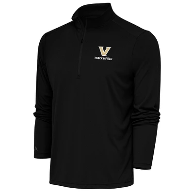 Men's Antigua Black Vanderbilt Commodores Track & Field Tribute Quarter-Zip Pullover Top