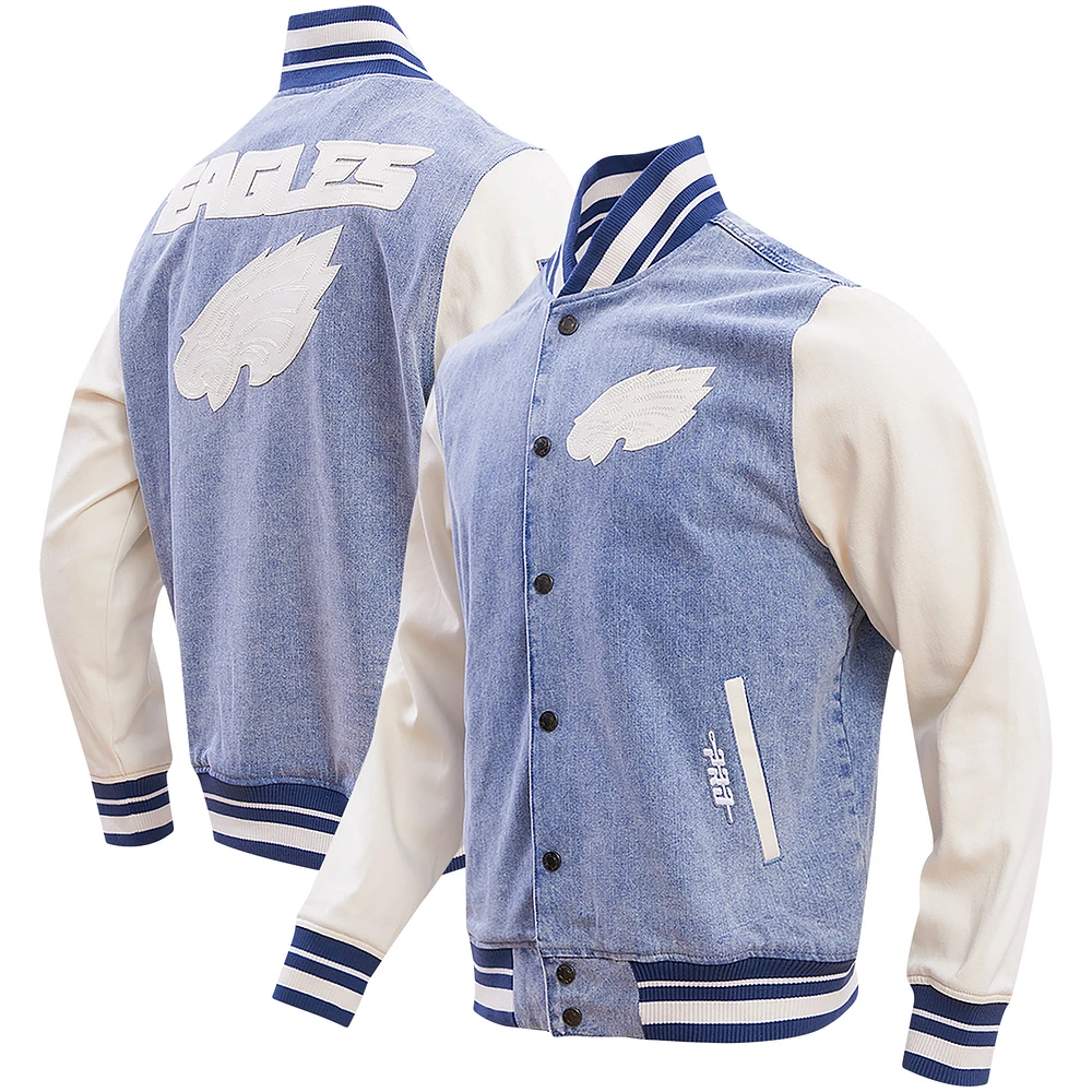 Men's Pro Standard Denim Philadelphia Eagles Varsity Blues Full-Snap Varsity Jacket