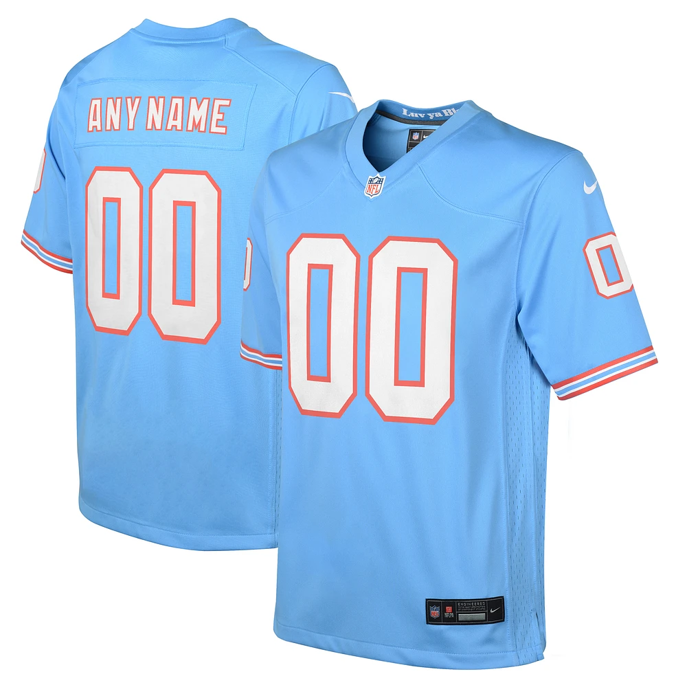 Youth Nike Light Blue Tennessee Titans Oilers Throwback Custom Game Jersey