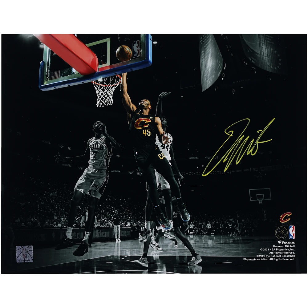 Donovan Mitchell Cleveland Cavaliers Autographed 11" x 14" Spotlight Layup Versus Philadelphia 76ers Photograph