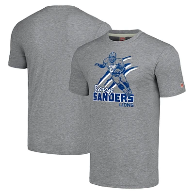 Men's Homage Barry Sanders Heathered Gray Detroit Lions Caricature Retired Player Tri-Blend T-Shirt