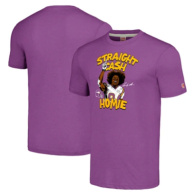 Men's Homage Randy Moss Heathered Purple Minnesota Vikings Caricature Retired Player Tri-Blend T-Shirt