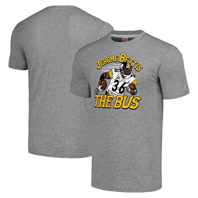 Men's Homage Jerome Bettis Heathered Gray Pittsburgh Steelers Caricature Retired Player Tri-Blend T-Shirt