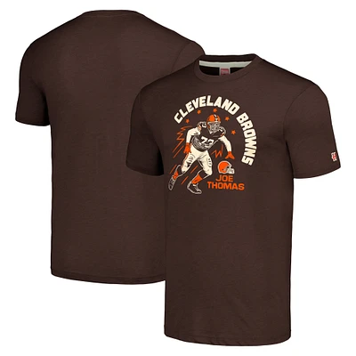 Men's Homage Joe Thomas Heathered Brown Cleveland Browns Caricature Retired Player Tri-Blend T-Shirt