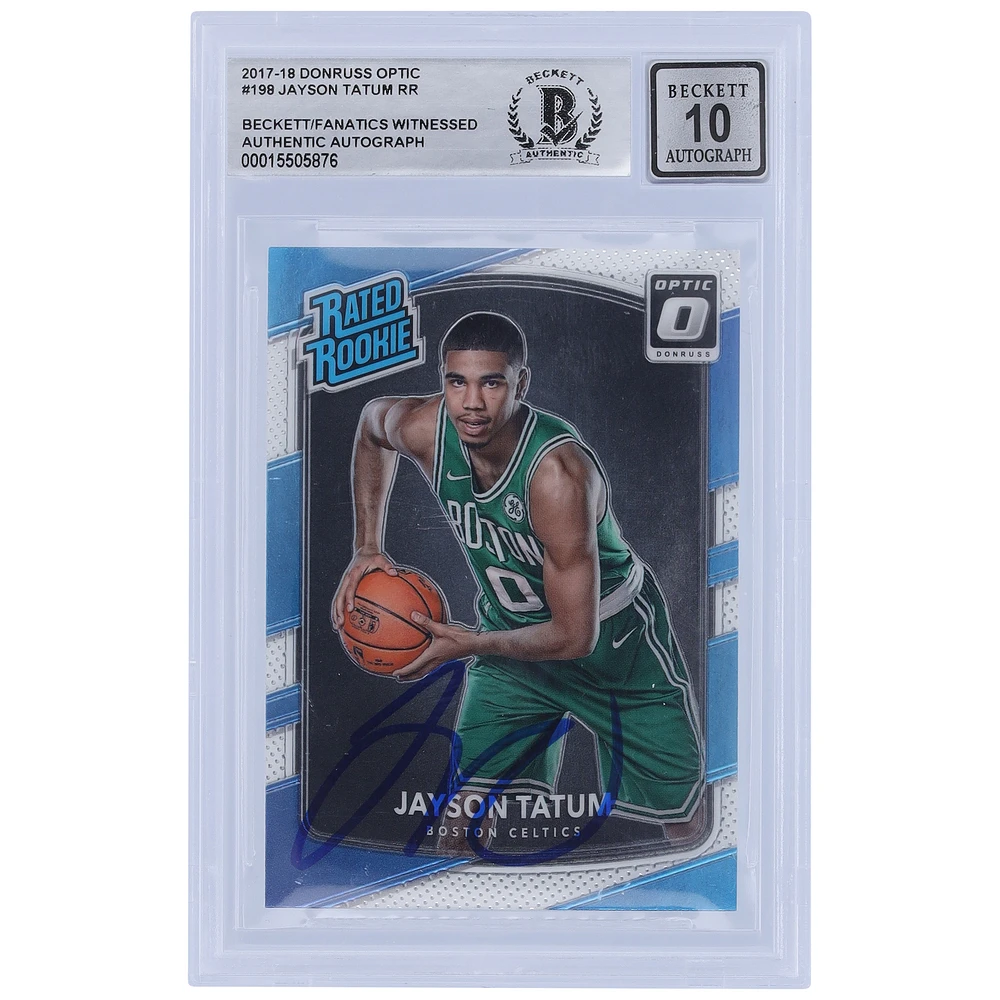 Jayson Tatum Boston Celtics Autographed 2017-18 Panini Donruss Optic Rated Rookie #198 Beckett Fanatics Witnessed Authenticated 10 Rookie Card