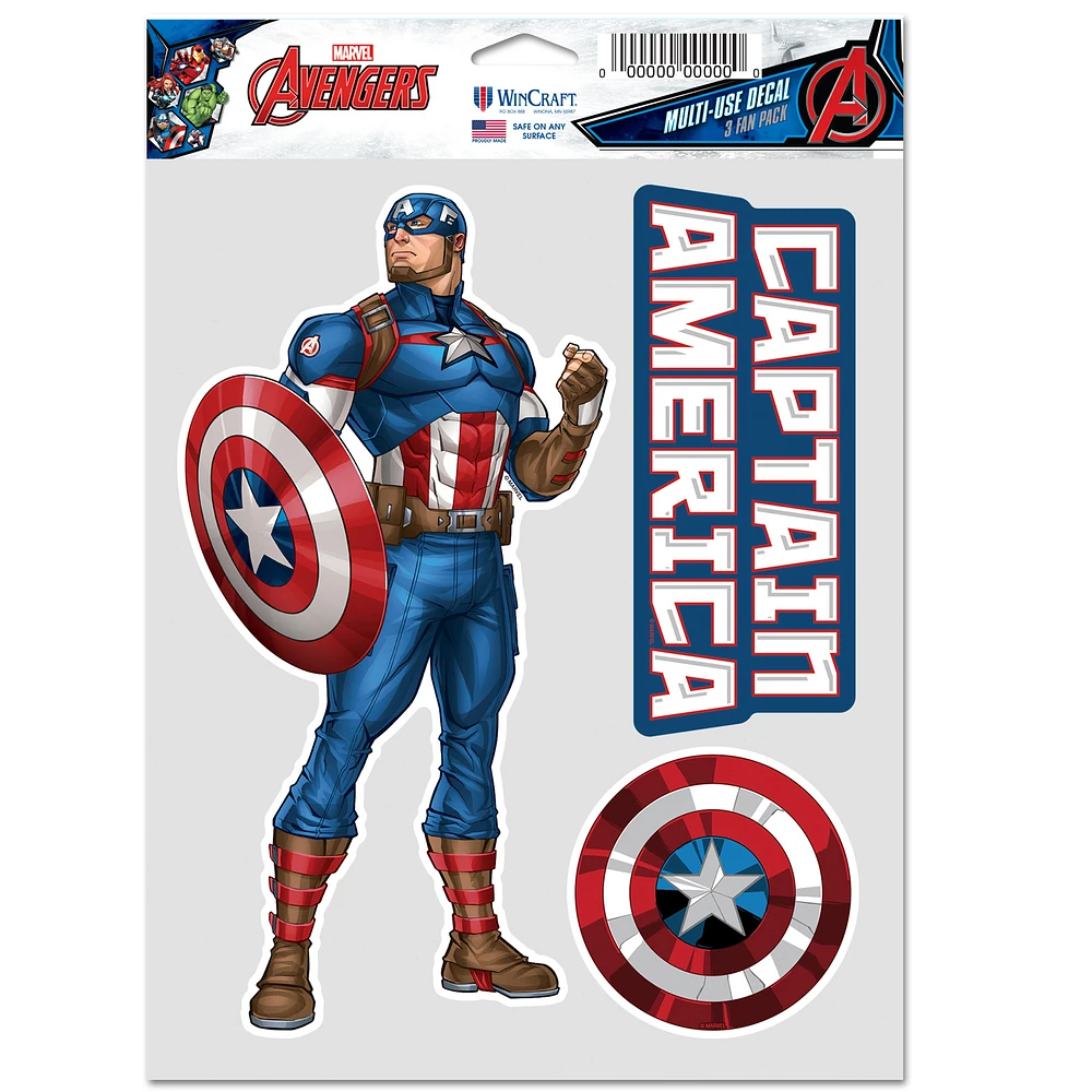 WinCraft Captain America 3-Pack Multi-Use Decal Set