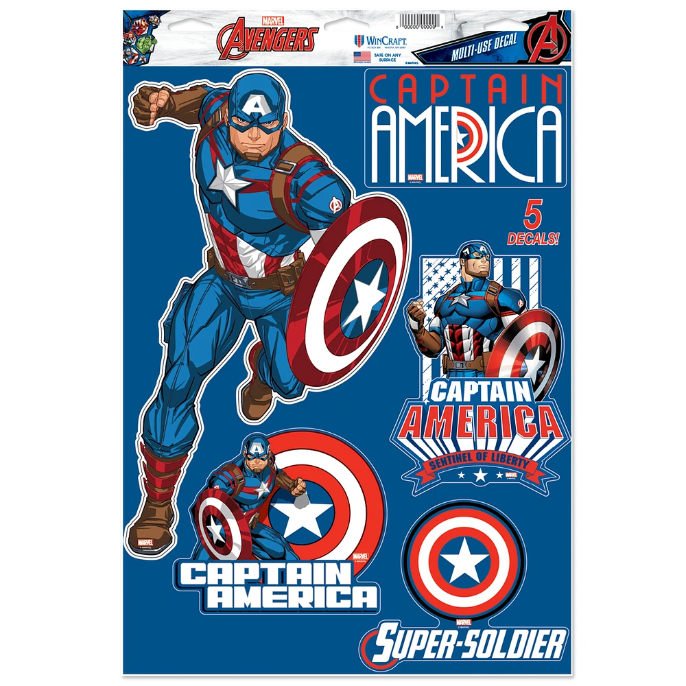 WinCraft Captain America 11" x 17" Multi-Use Decal Sheet