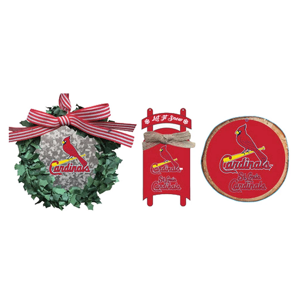 The Memory Company St. Louis Cardinals Three-Pack Wreath, Sled & Circle Ornament Set