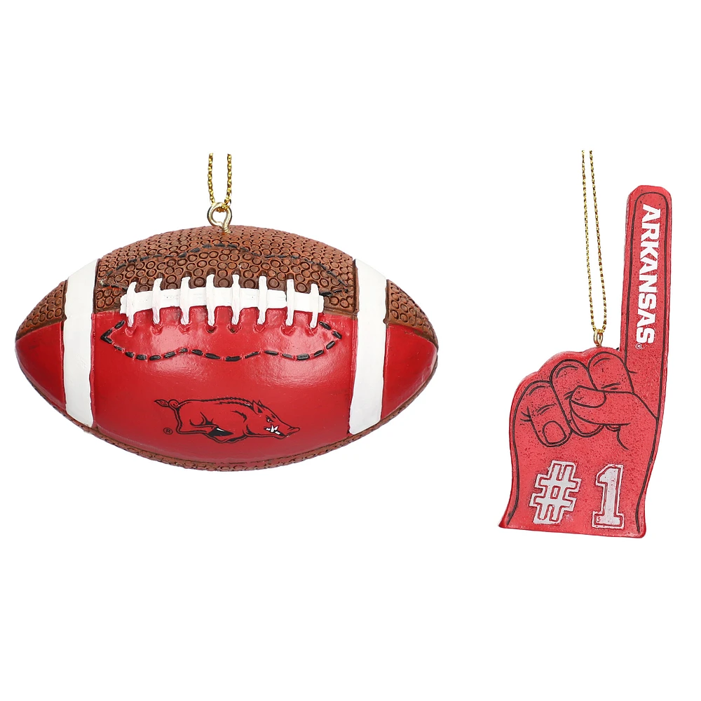 The Memory Company Arkansas Razorbacks Two-Pack Football & Foam Finger Ornament Set