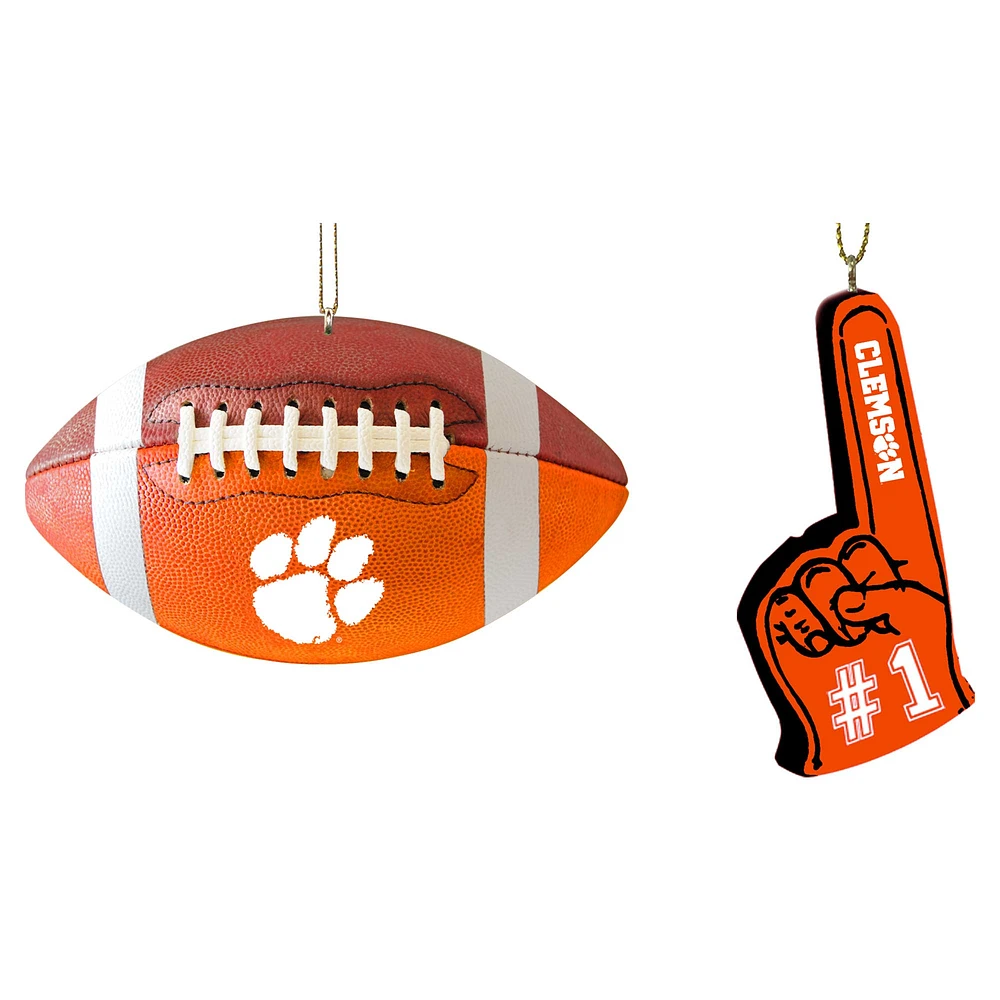 The Memory Company Clemson Tigers Two-Pack Football & Foam Finger Ornament Set