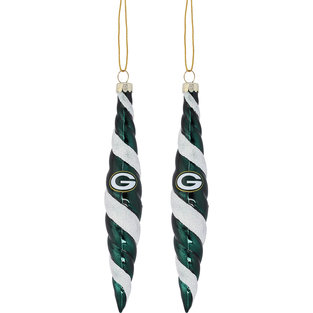 Green Bay Packers Two-Pack Swirl Blown Glass Ornament Set