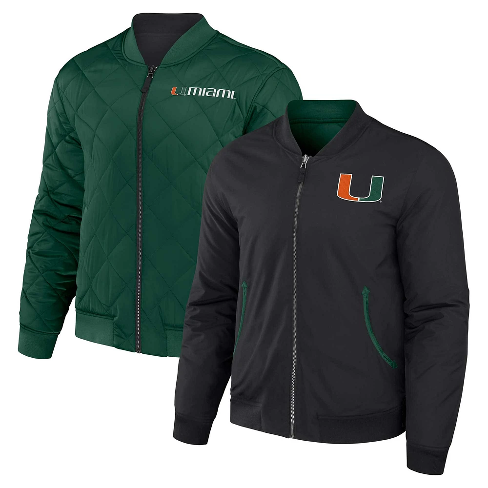 Men's Darius Rucker Collection by Fanatics Black/Green Miami Hurricanes Reversible Full-Zip Bomber Jacket