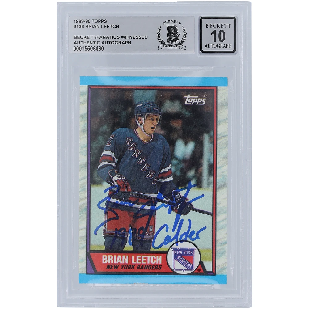 Brian Leetch New York Rangers Autographed 1989-90 Topps #136 Beckett Fanatics Witnessed Authenticated 10 Rookie Card with "1989 Calder" Inscription