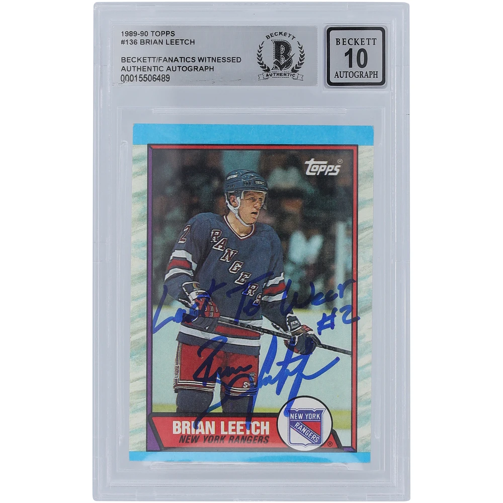 Brian Leetch New York Rangers Autographed 1989-90 Topps #136 Beckett Fanatics Witnessed Authenticated 10 Rookie Card with "Last to wear #2" Inscription