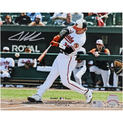 Adley Rutschman Baltimore Orioles Autographed 8" x 10" White Jersey Hitting Photograph