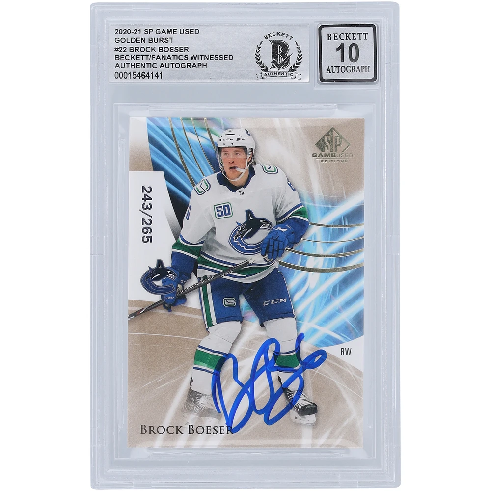 Brock Boeser Vancouver Canucks Autographed 2020-21 Upper Deck SP Game Used Golden Burst #22 #/265 Beckett Fanatics Witnessed Authenticated Card