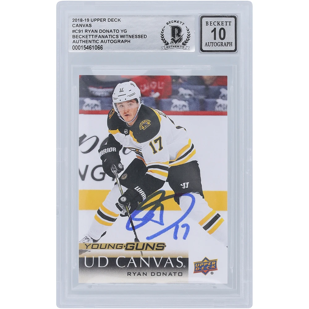 Ryan Donato Boston Bruins Autographed 2018-19 Upper Deck Series 1 Young Guns Canvas #C91 Beckett Fanatics Witnessed Authenticated 10 Rookie Card