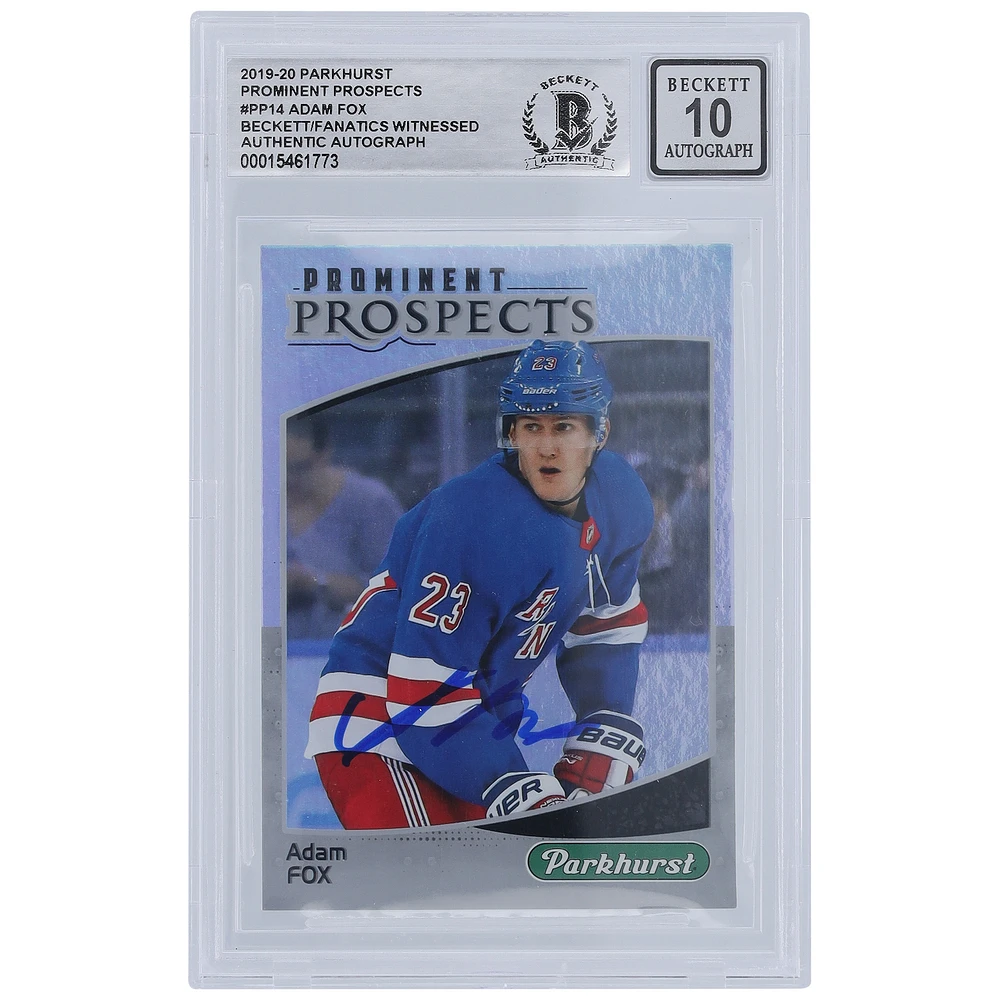 Adam Fox New York Rangers Autographed 2019-20 Upper Deck Parkhurst Prominent Prospects #PP-14 Beckett Fanatics Witnessed Authenticated 10 Rookie Card