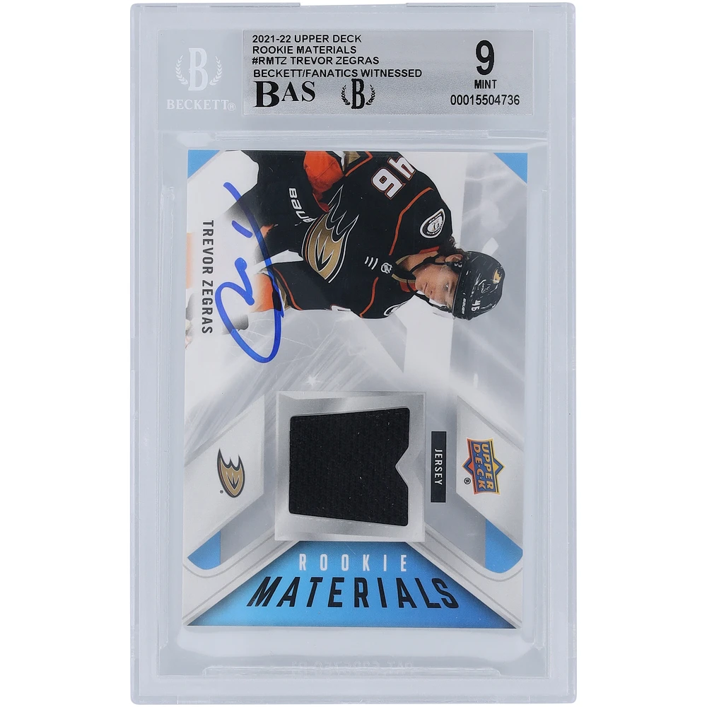 Trevor Zegras Anaheim Ducks Autographed 2021-22 Upper Deck Series 2 Relic #RM-TZ Beckett Fanatics Witnessed Authenticated 9/10 Rookie Card