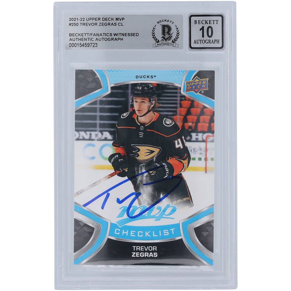 Trevor Zegras Anaheim Ducks Autographed 2021-22 Upper Deck MVP #250 Beckett Fanatics Witnessed Authenticated 10 Rookie Card