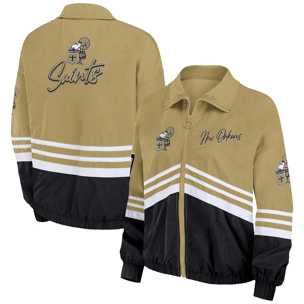 Women's WEAR by Erin Andrews Gold New Orleans Saints Vintage Throwback Windbreaker Full-Zip Jacket