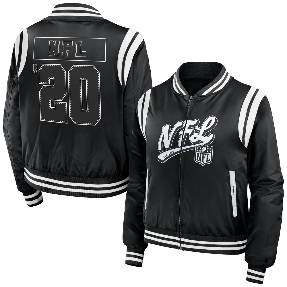 Women's WEAR by Erin Andrews Black Shield Merchandise Bomber Full-Zip Jacket