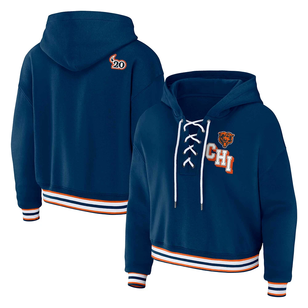 Women's WEAR by Erin Andrews Navy Chicago Bears Plus Lace-Up Pullover Hoodie
