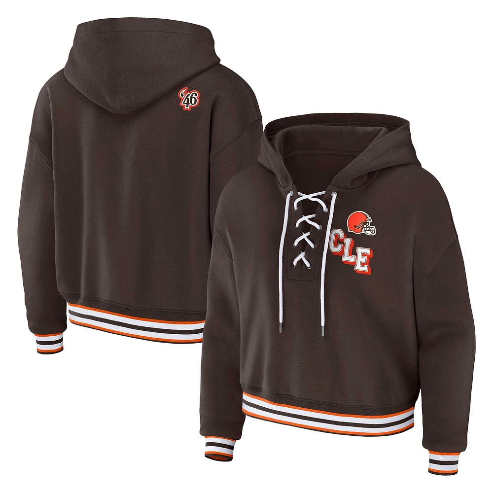 Women's WEAR by Erin Andrews Brown Cleveland Browns Plus Lace-Up Pullover Hoodie