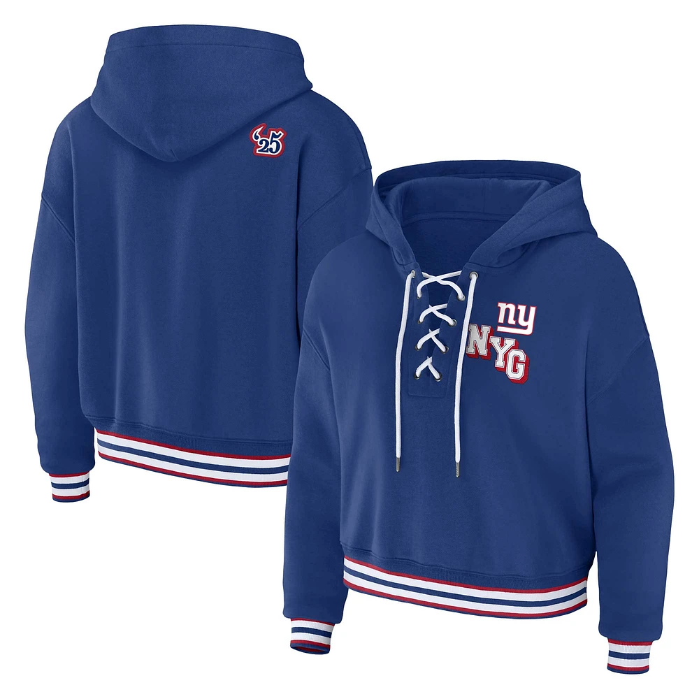 Women's WEAR by Erin Andrews Royal New York Giants Plus Lace-Up Pullover Hoodie