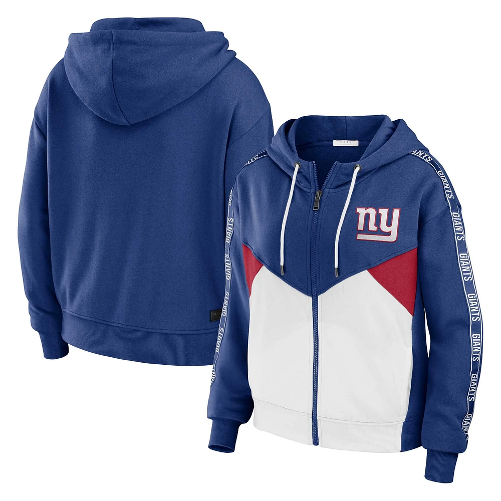 Women's WEAR by Erin Andrews Royal/White New York Giants Plus Color Block Full-Zip Hoodie