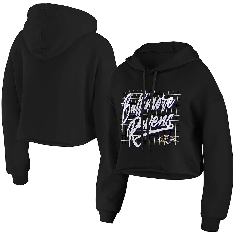Women's WEAR by Erin Andrews Black Baltimore Ravens Domestic Cropped Pullover Hoodie